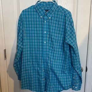 Jos. A. Bank Turquoise Plaid Men's Shirt Executive Collection XL  100% cotton